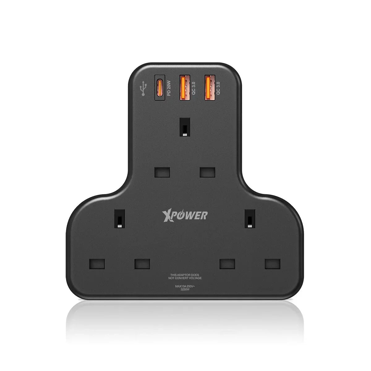 XPower 20W 3 Outlet T-Shaped Extension Socket - Black - Tashqila XPower 20W 3 Outlet T-Shaped Extension Socket - Black - Tashqila